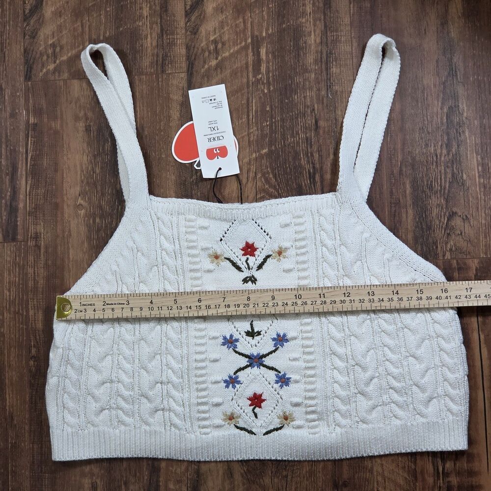 New Cider Women 1XL Embroidered Cable Knit Sweater Crop Tank Cottagecore Boho - Picture 7 of 9